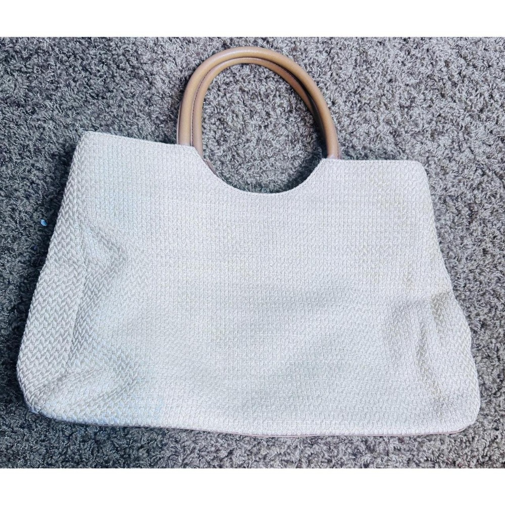 Vintage Fossil Purse Shoulder Bag Beige woven fabric & Brown leather